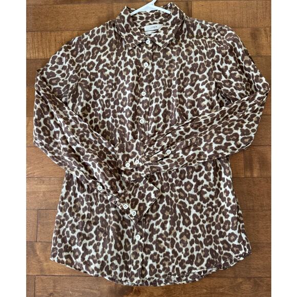 J. Crew prefect cheetah print silk cotton mix button down shirt brown 2 - Picture 14 of 15